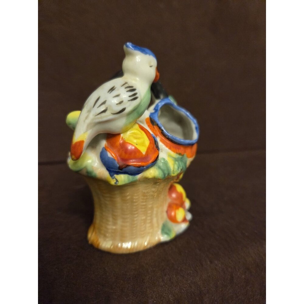 Flower Basket &‎ Parrot Bird Figurine Lustreware Made Japan Sewing Pin Cushion